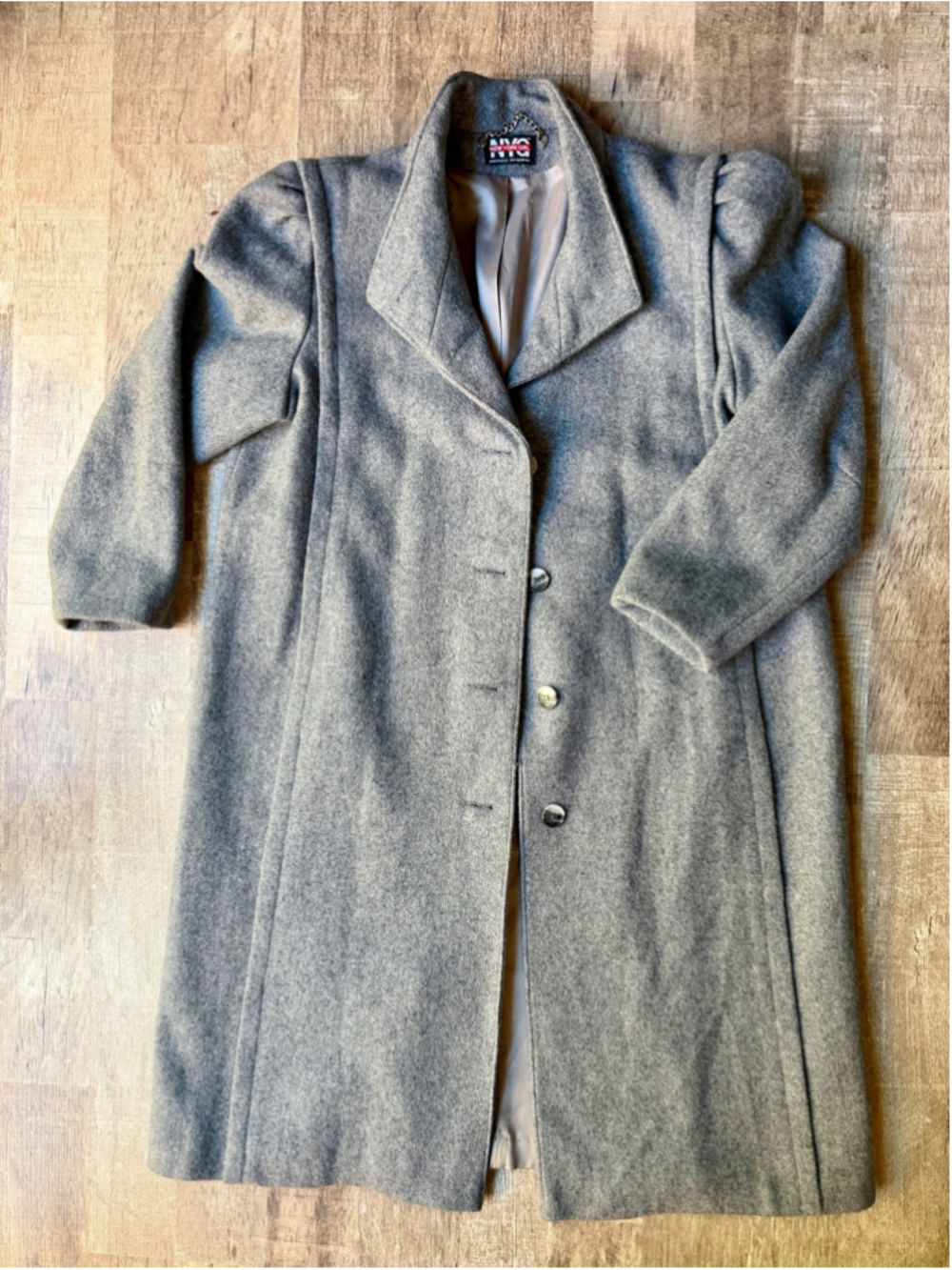 Vintage 1980s New York Girl Grey Long Wool Structured Overcoat USA Made